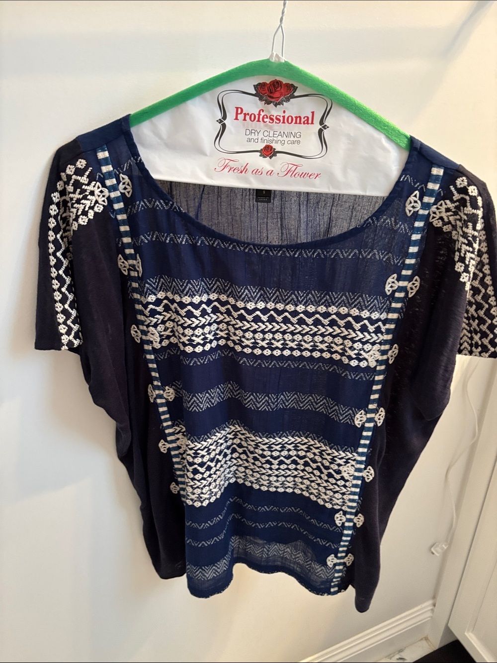 J Crew Women’s Navy Blue Patterned Short Sleeve Top